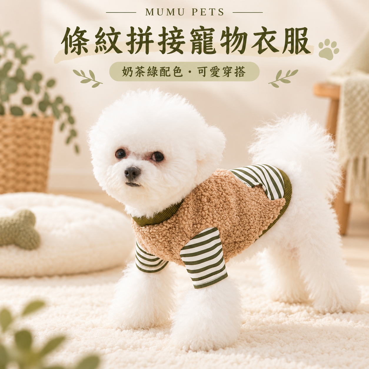 領口字母刺繡袖口口袋條紋寵物衣服 寵物服飾 貓咪衣服 狗狗衣服